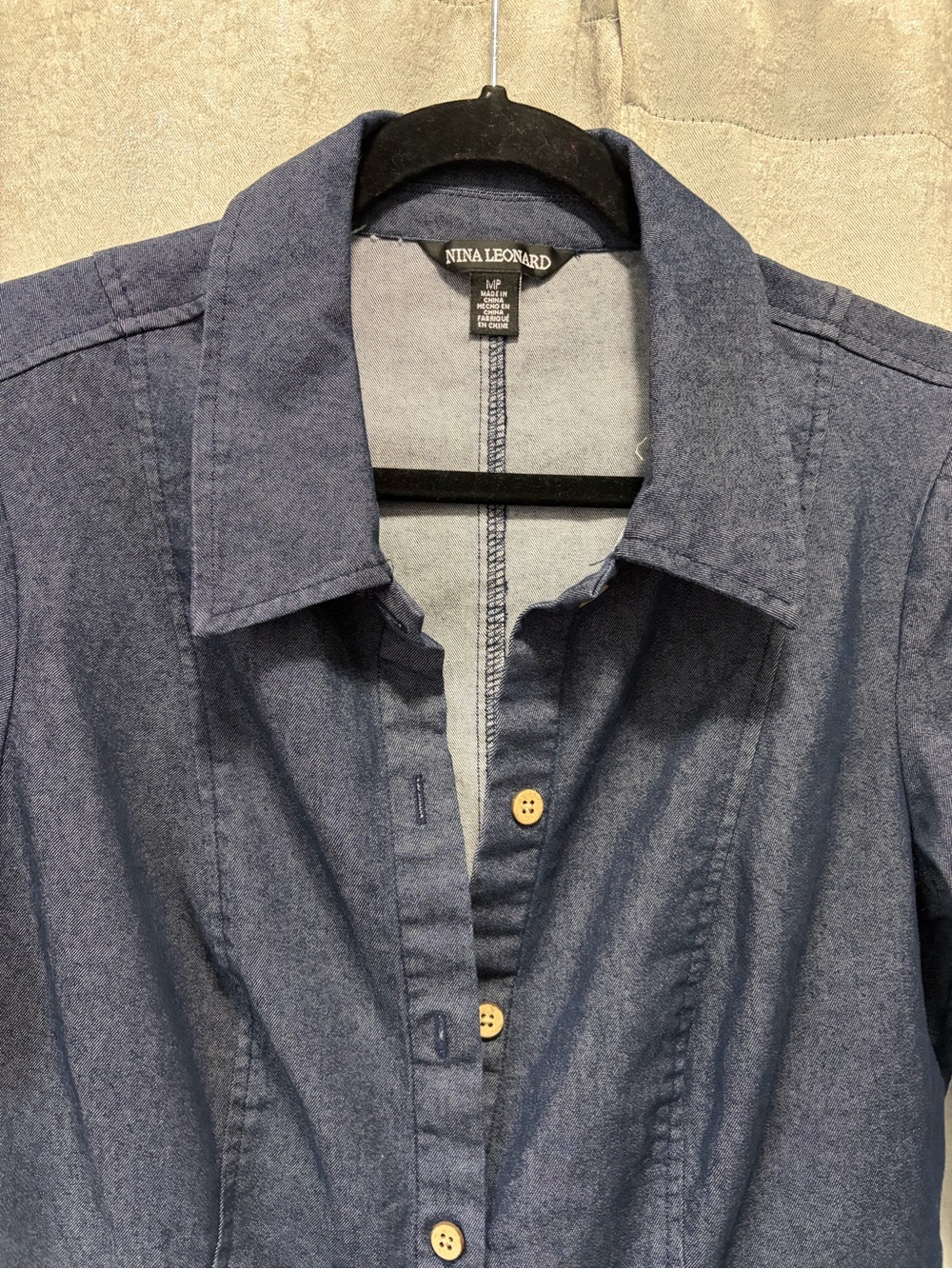 Nina Leonard Navy Blue Button-Front Midi Shirt Dress - Picture 3 of 11